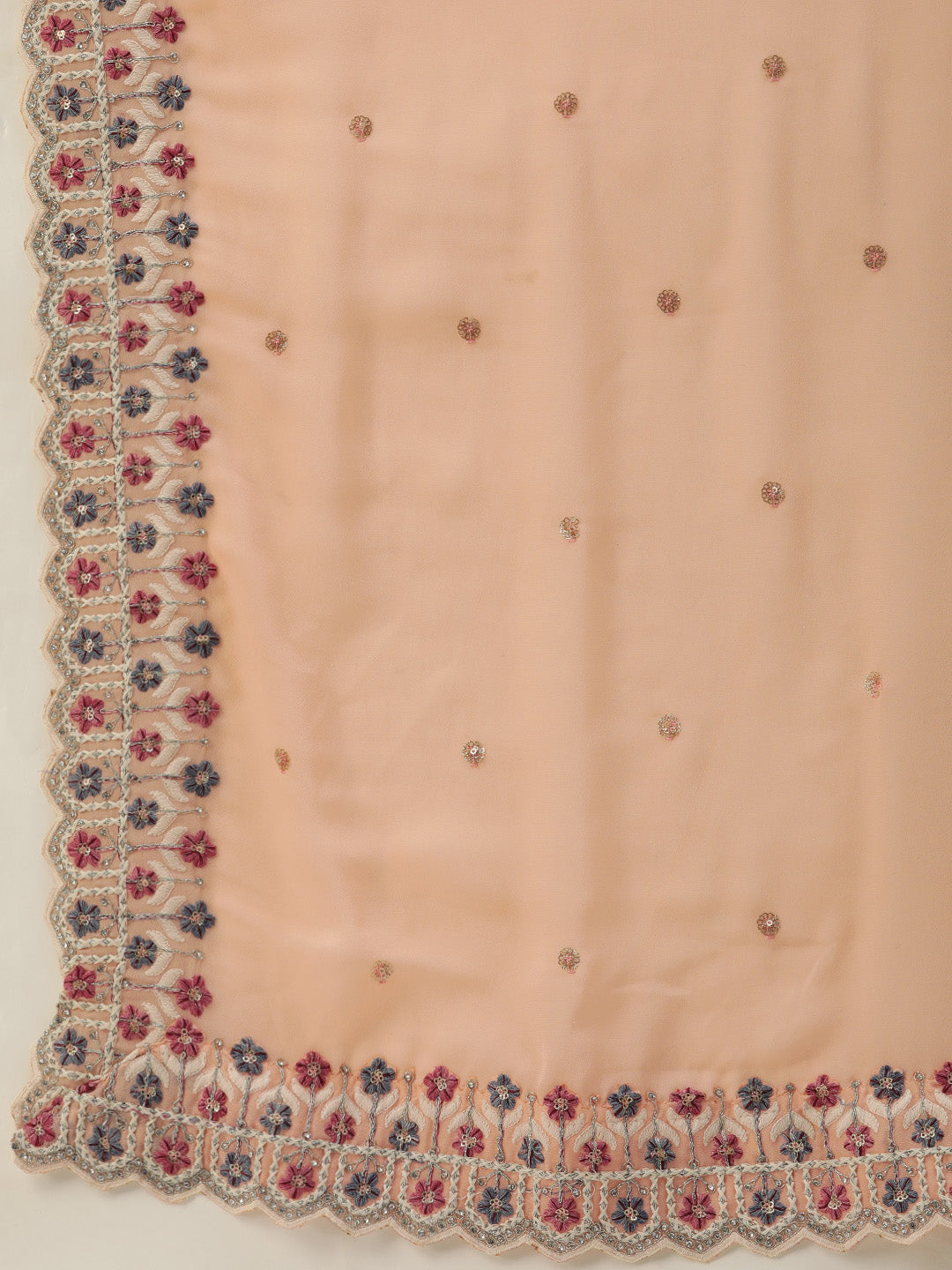 Women's Peach Pure Georgette Embroidered Lehenga & Blouse, Dupatta - Royal Dwells