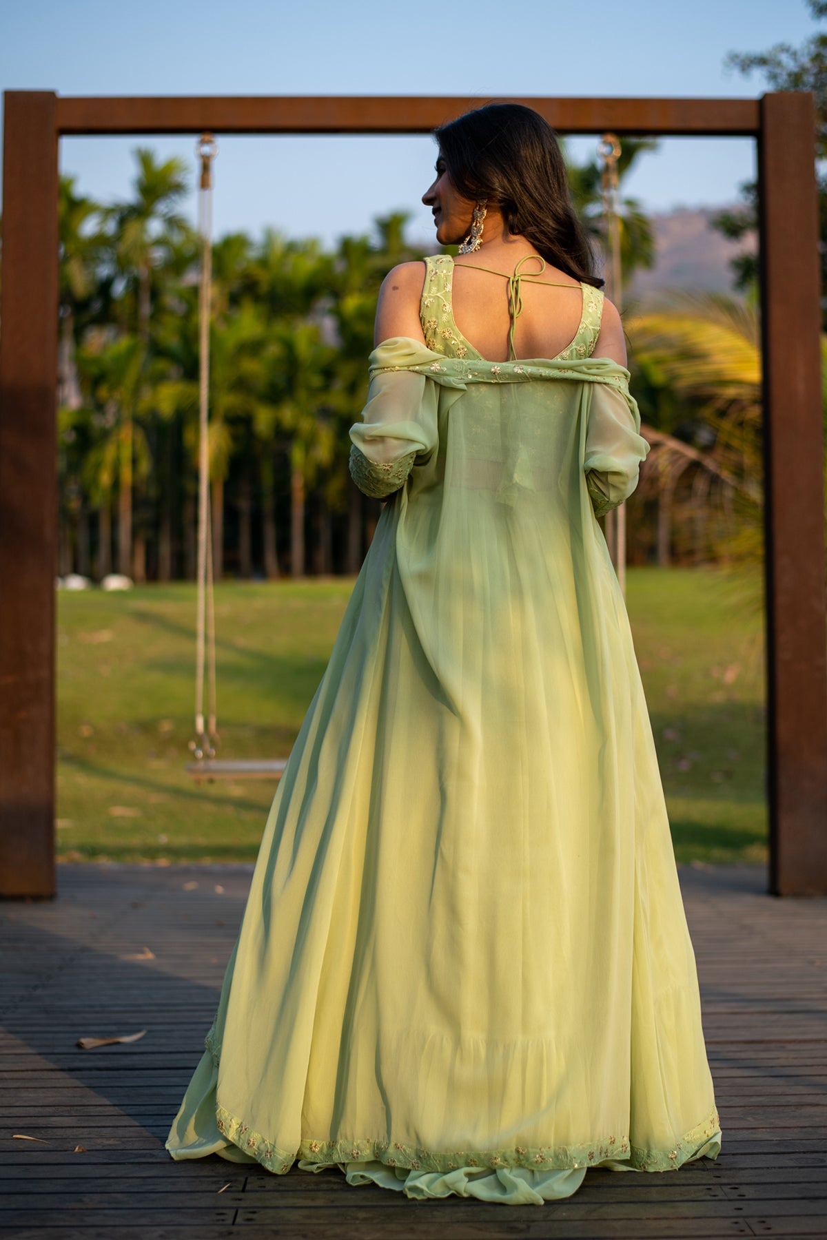 Women's Pastel Olive Lehenga With Jacket