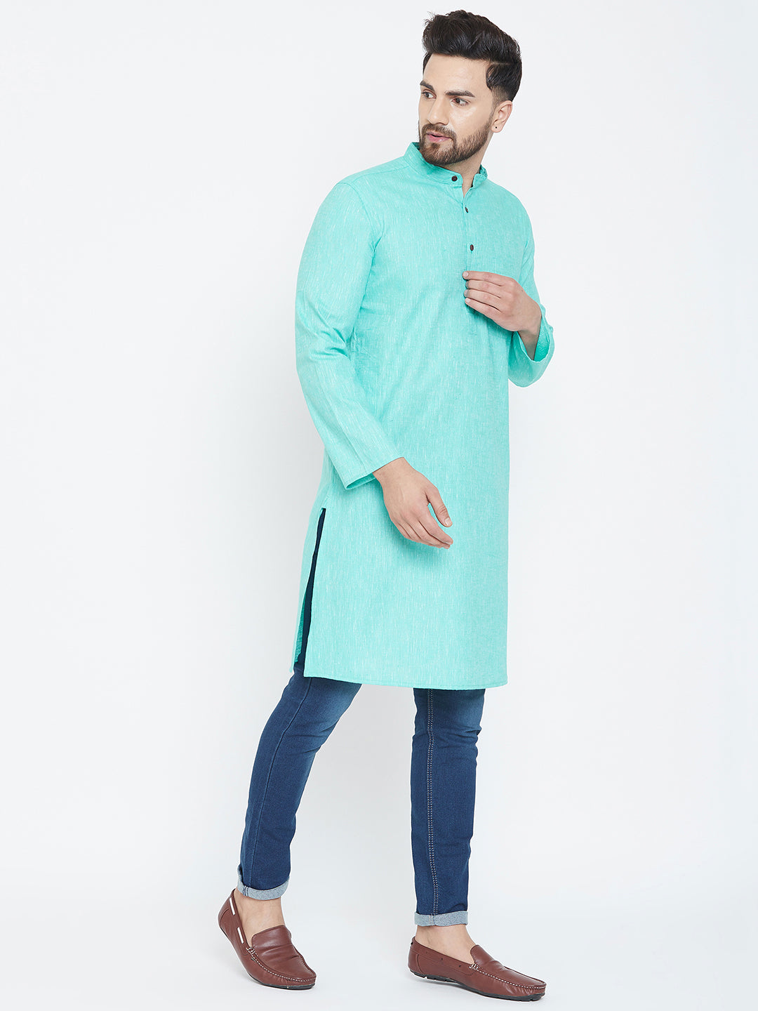 Men's Aqua Blue Cotton Kurta