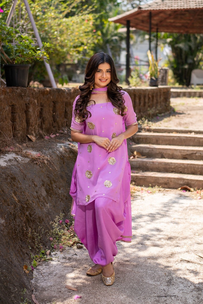Women's Light Purple Patialla Set