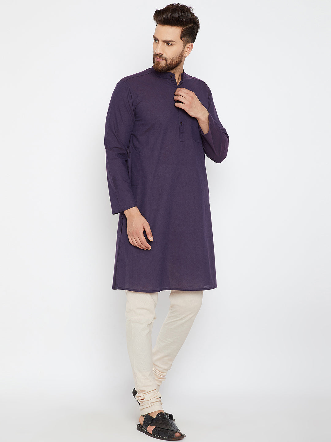 Men's Deep Purple Cotton Kurta