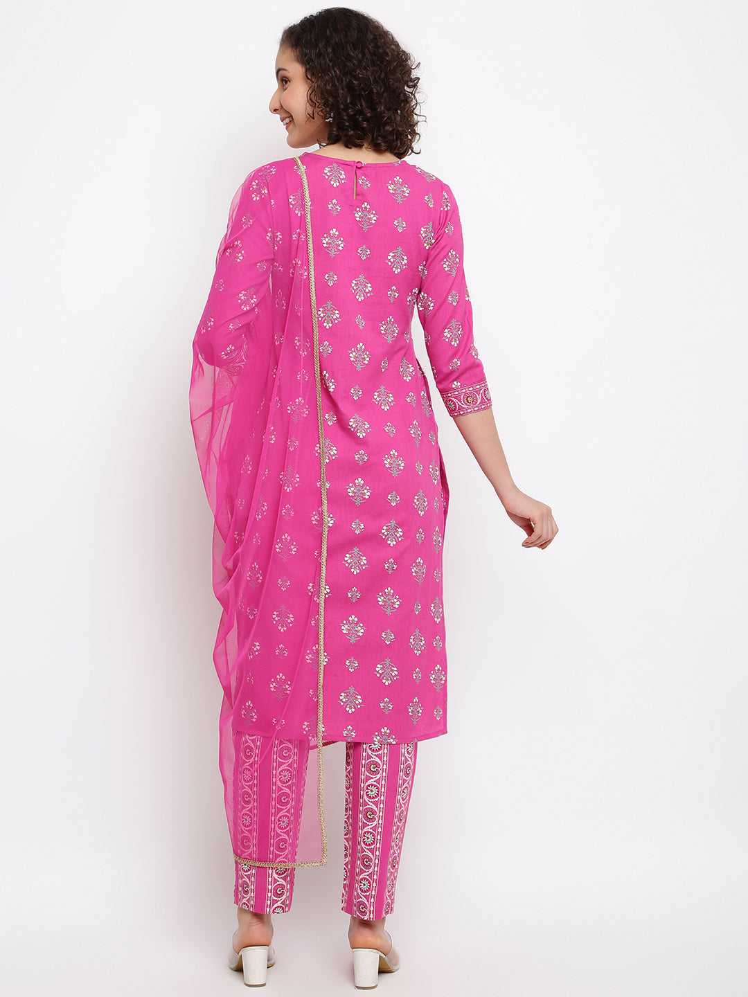 Women's Printed Pink Kurta Suit - IMARA