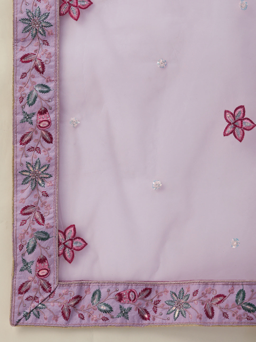 Women's Mauve Net Lakhnavi Multi Colour Thread, Embroidered Lehenga & Blouse, Dupatta - Royal Dwells