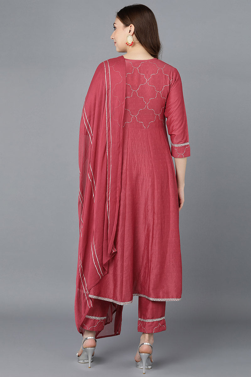 Women's Poly Silk Embroidered Kurta Pants With With Dupatta - Ahika