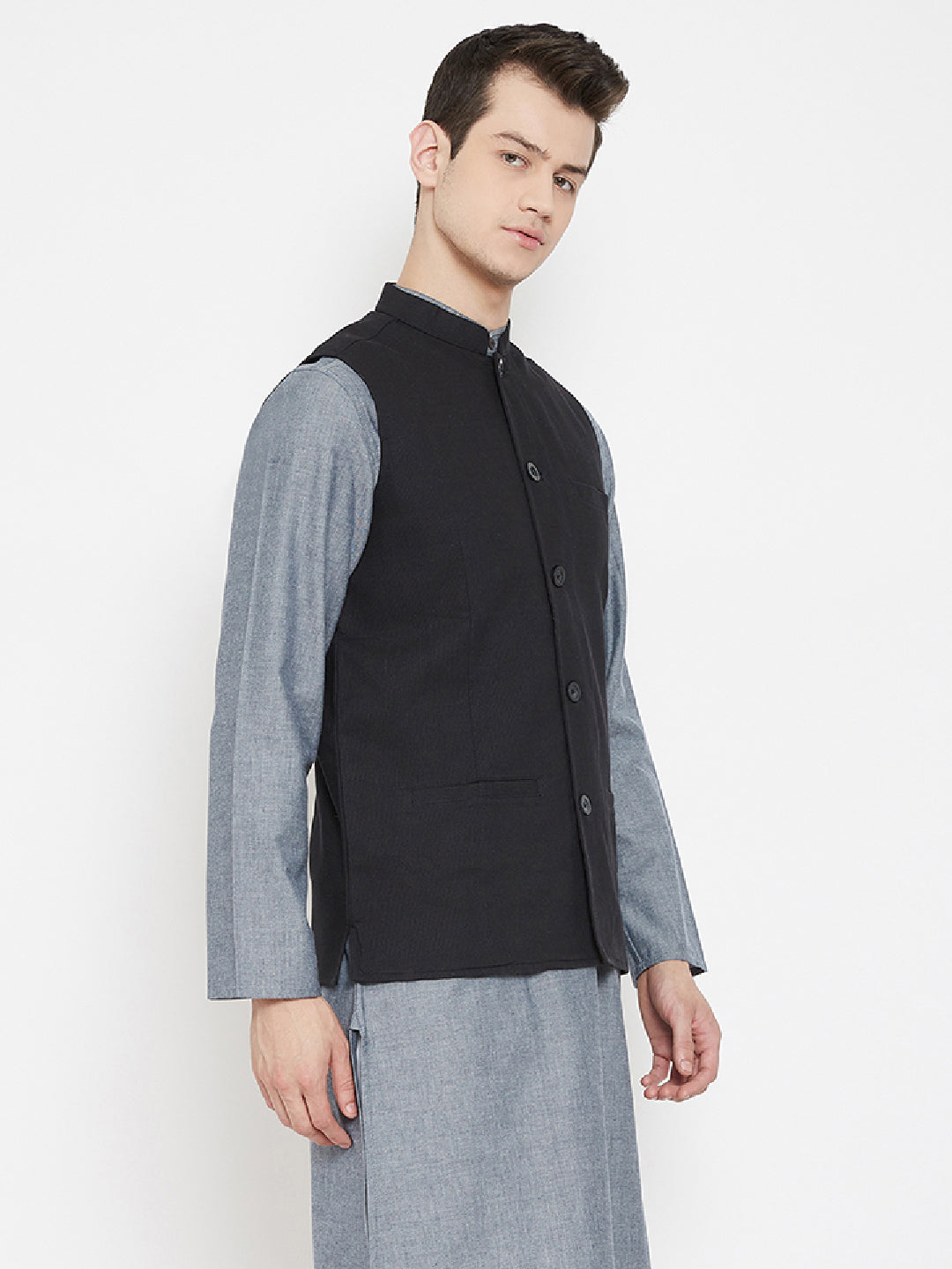 Men's Solid Black Nehru Jacket