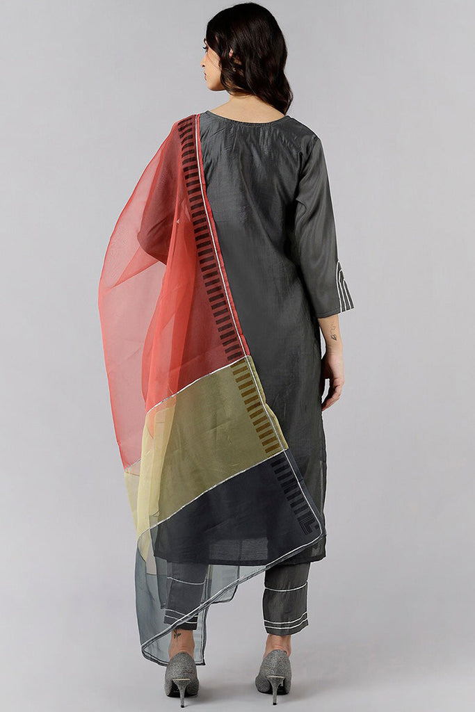 Women's Poly Silk Printed Kurta Pant Dupatta Set