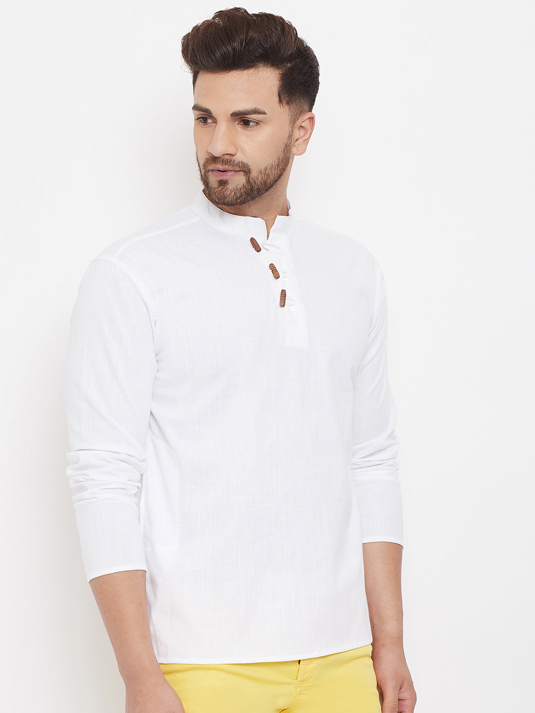 Men's White Button Placket Shirt Kurta - Even Apparels
