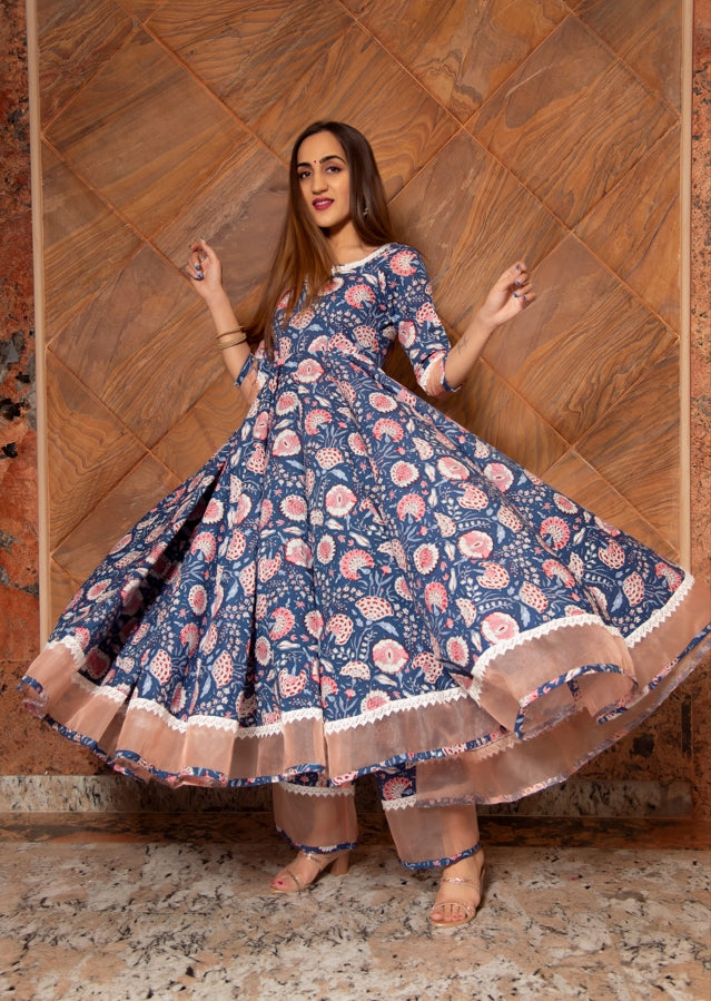 Women's Ambar Cotton Anarkali Set - Pomcha Jaipur