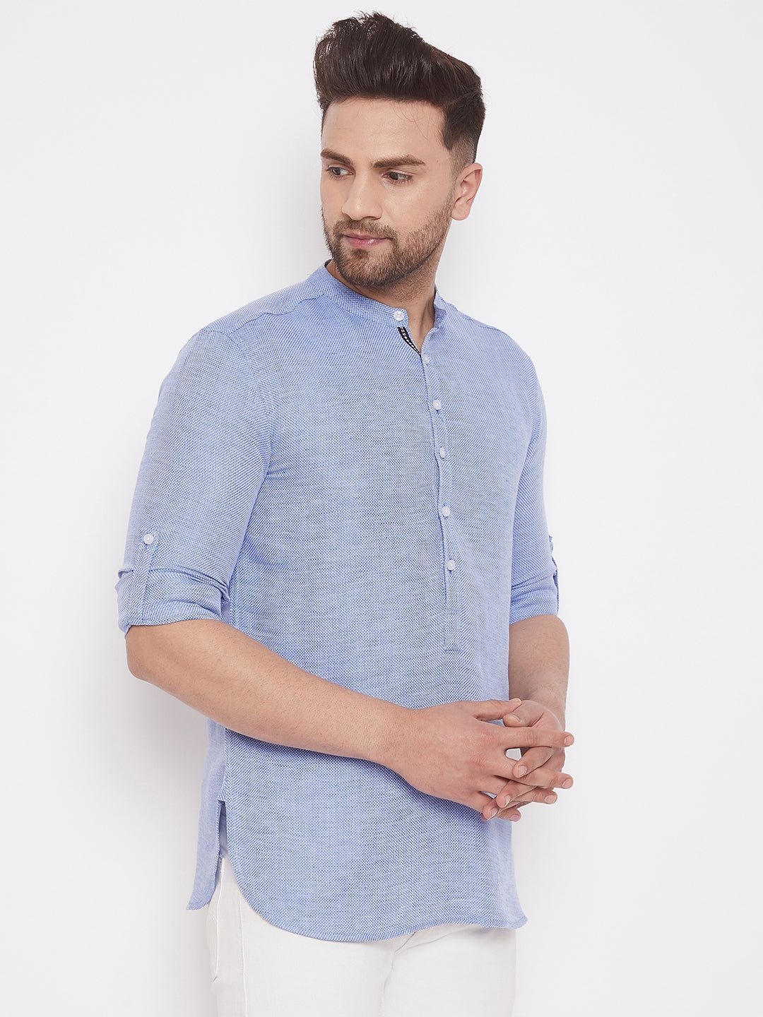 Men's Lilac Blue Pure Cotton Shirt Kurta - Even Apparels