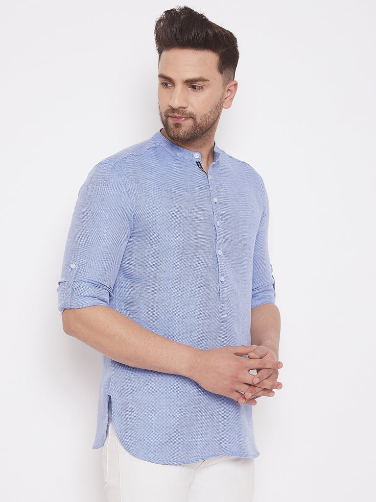 Men's Lilac Blue Cotton Shirt Kurta