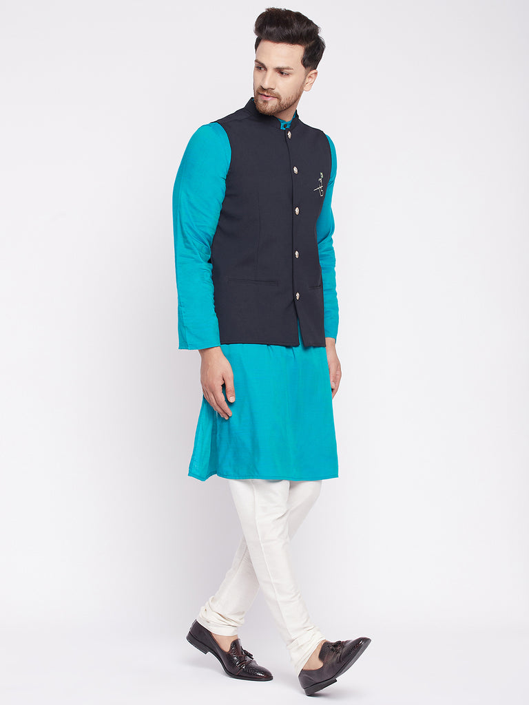 Men's Nehru Jacket With Embroided Insignia Of Lord Krishn