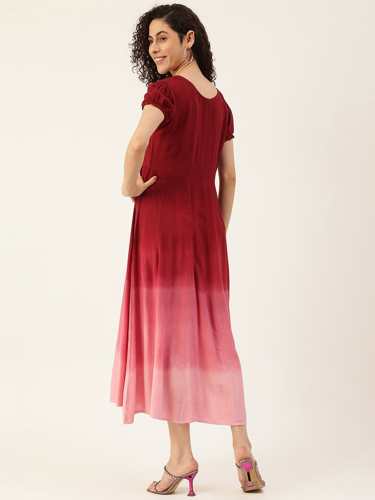 Women's Wine Ombre Tie Dye Rayon Dress
