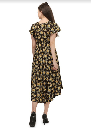 Women's Dark Coffee Floral Printed Long Maxi Dress - MESMORA FASHIONS