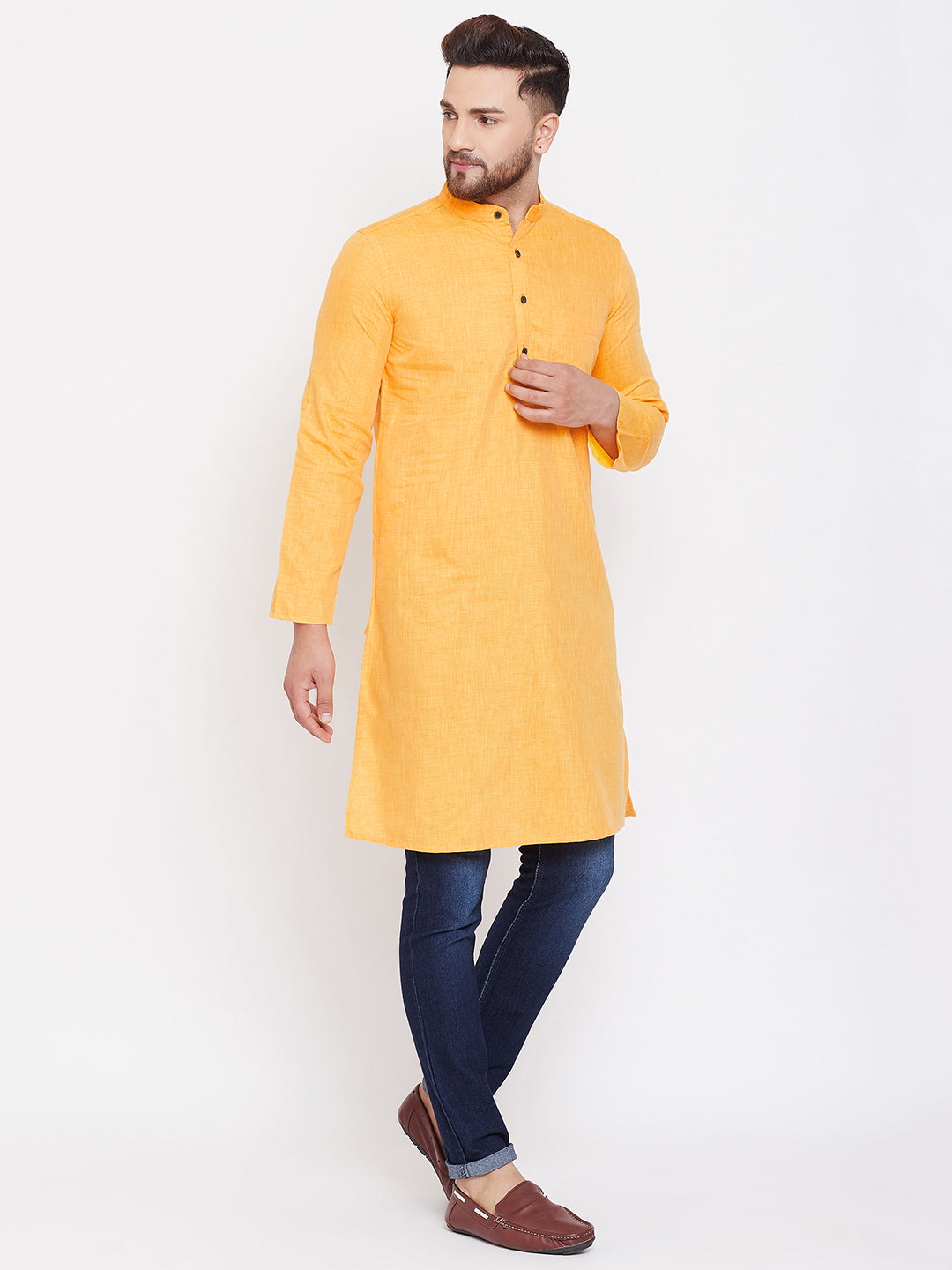 Men's Bright Yellow Linen Cotton Kurta