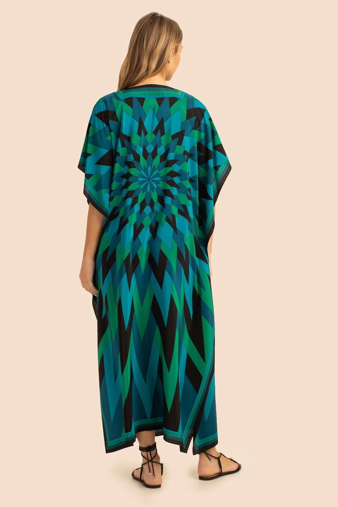 Women's Green Illusions Silk Crepe Kaftan - Rangnaari