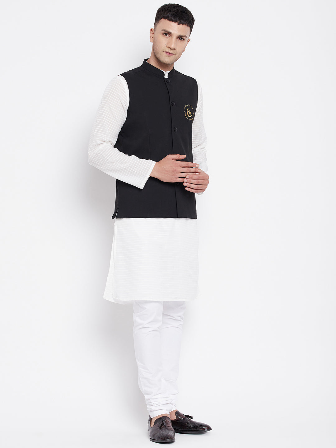 Men's White Kurta Sets with Eid Insignia Jackets(2PC) - Even Apparels