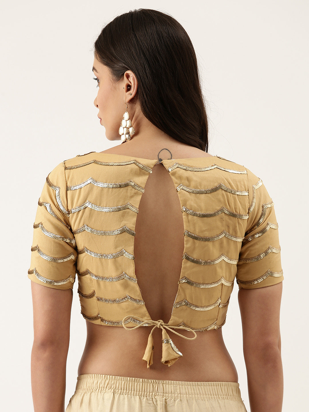 Women's Beige Sequince Work Raw Silk Blouse - Royal Dwells