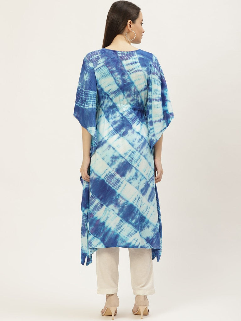 Women's Blue & Off White Dyed Extended Sleeves Kaftan Kurta (1pc)