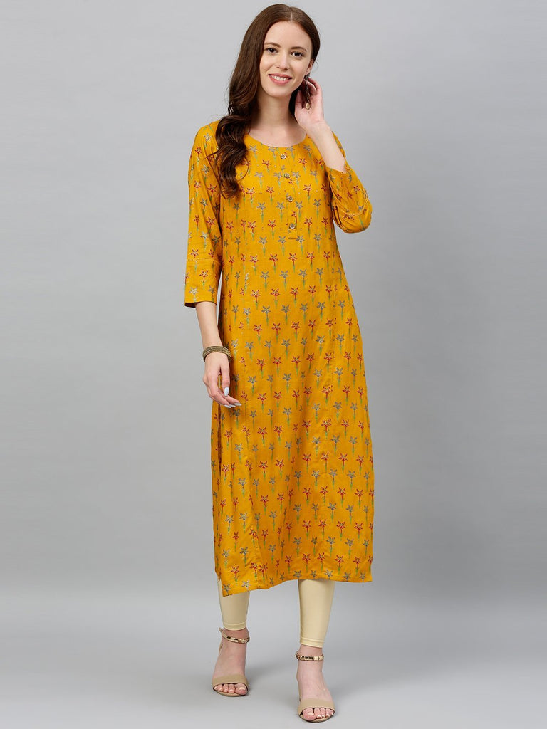 Women's Mustard Printed Kurta by Kipek (1