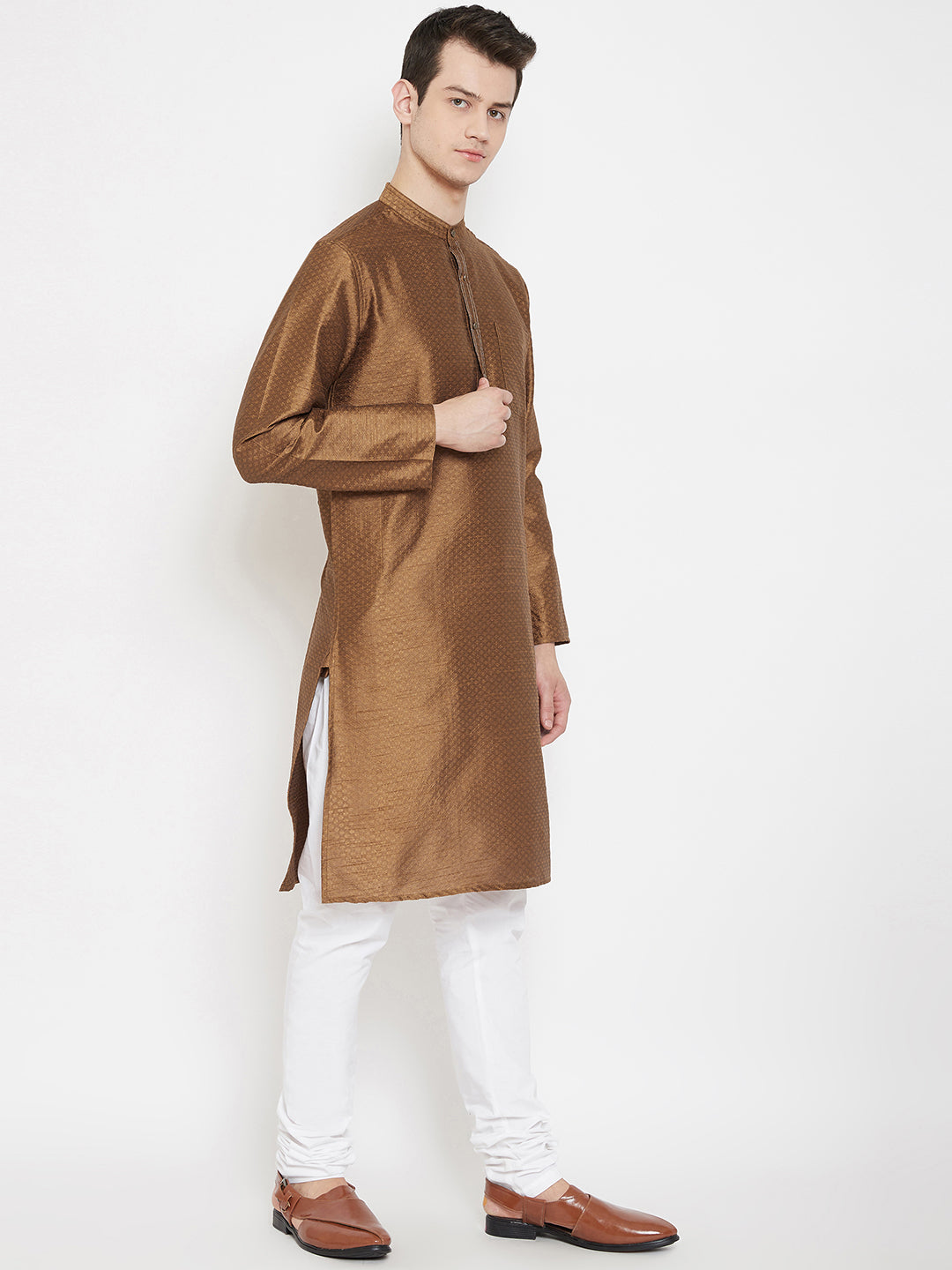 Men's Brown Cotton Silk Kurta