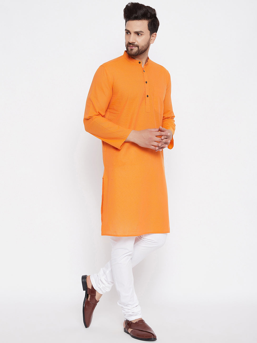 Men's Pure Cotton Striped Orange Kurta2 - Even Apparels
