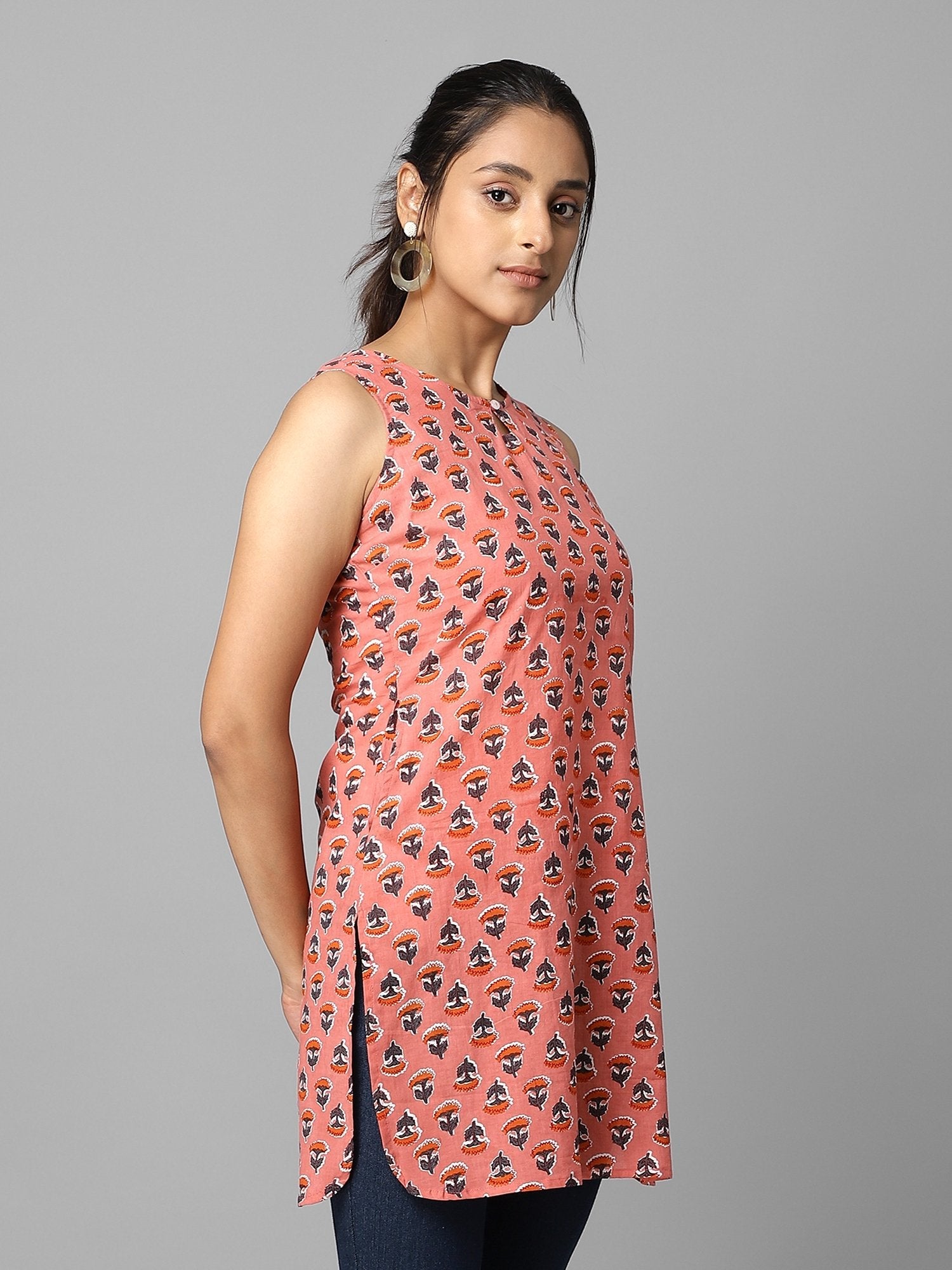 Women's Pink And Orange Floral Printed Tunic - Azira