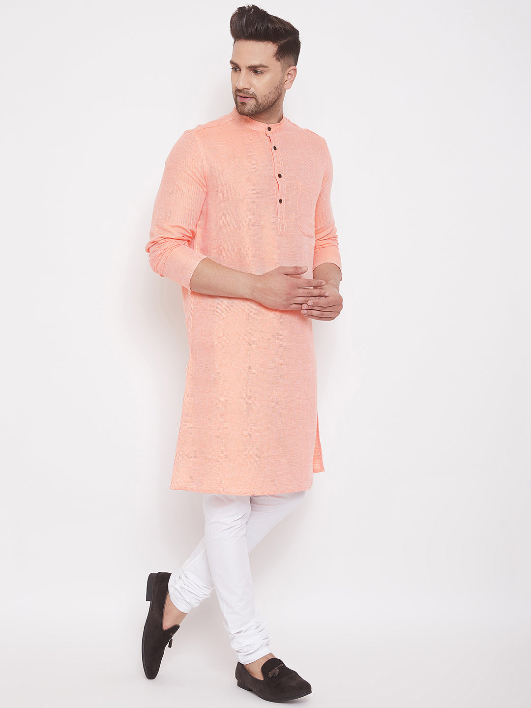 Men's Peach Cotton Kurta