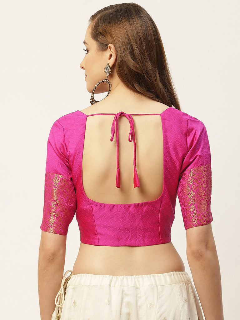 Women Pink Brocade Saree Blouse