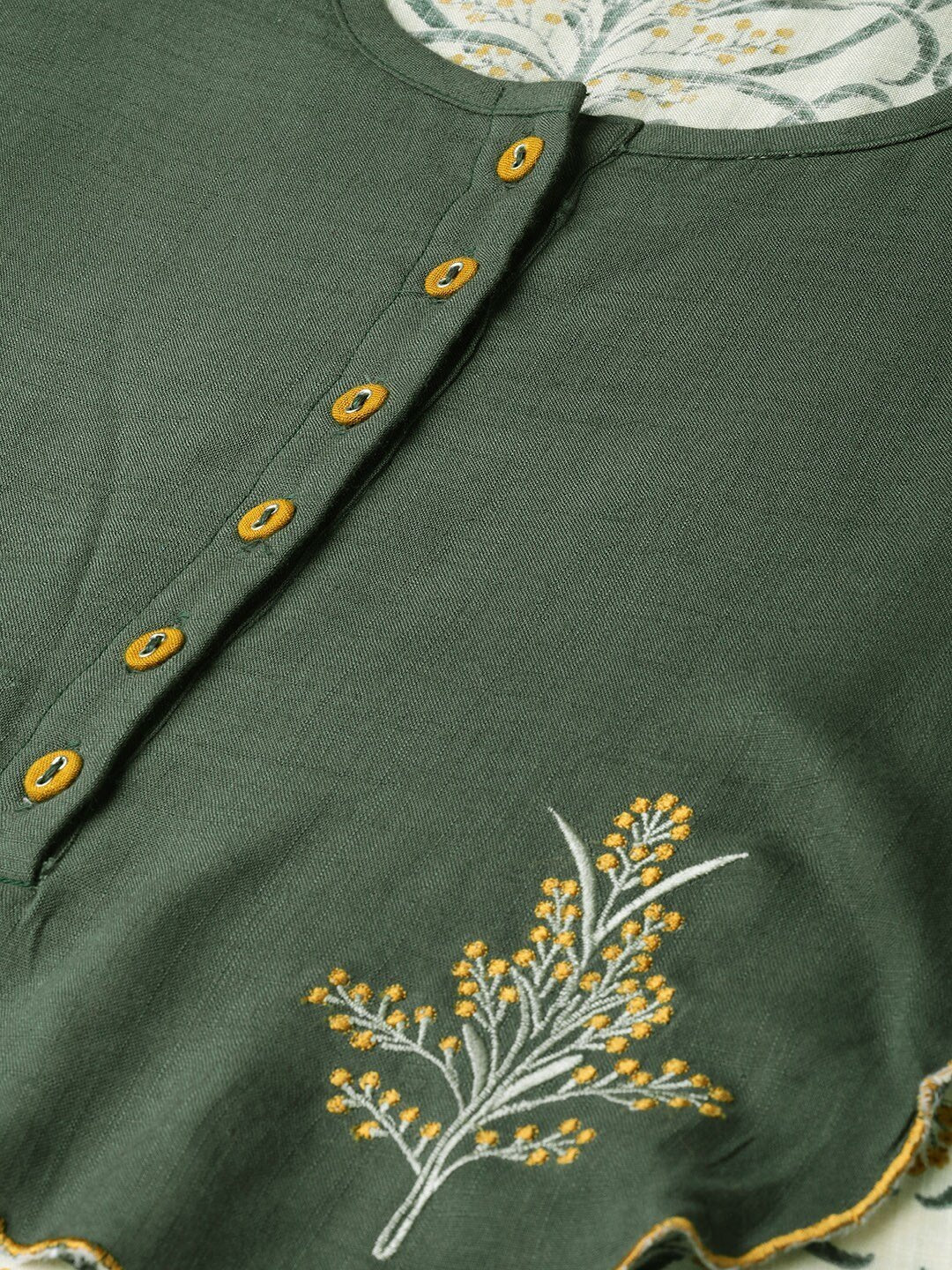 Women's  Cream-Coloured & Green Printed Layered Maxi Dress - AKS