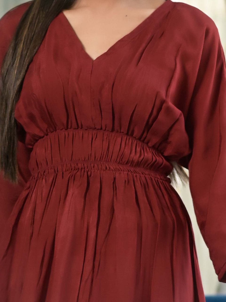 Women's Carnelian Maroon Muslin Dress - Hatheli