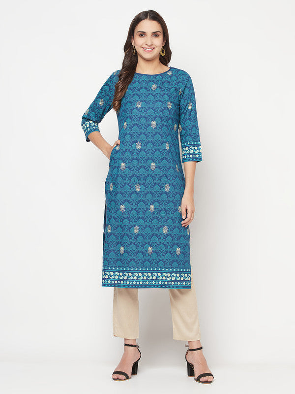Women's Rayon Digital Screen print straight kurta,Golden/Bei