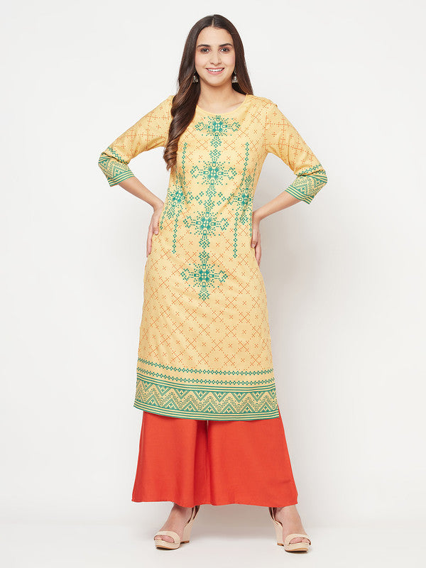 Women's Rayon Digital Screen print straight kurta,Golden/Bei