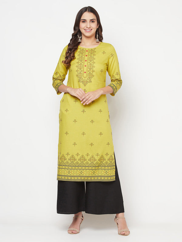 Women's Rayon Digital Screen print straight kurta,Parrot Gre