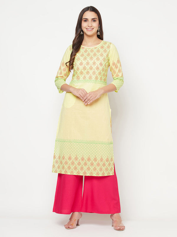 Women's Cotton Block print straight kurta,Lem