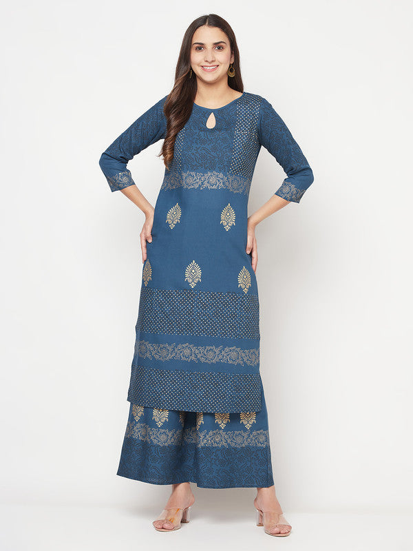 Women's Rayon Block print straight kurta,Bl