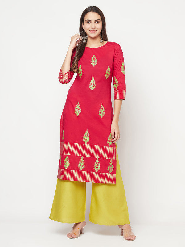 Women's Cotton Block print straight kurta,Fuchs