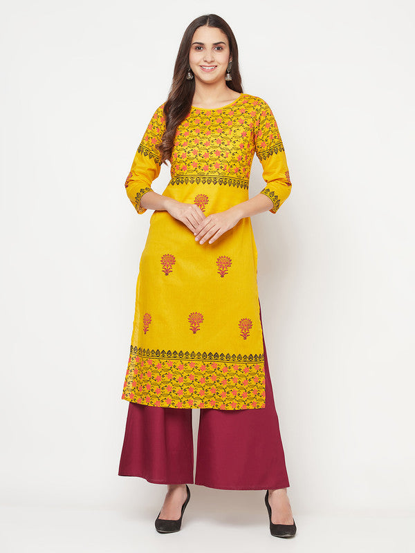 Women's Cotton Block print straight kurta,Musta