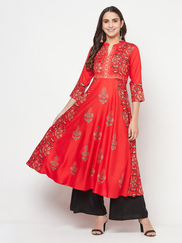Women's Rayon Block print Anarkali kurta,R