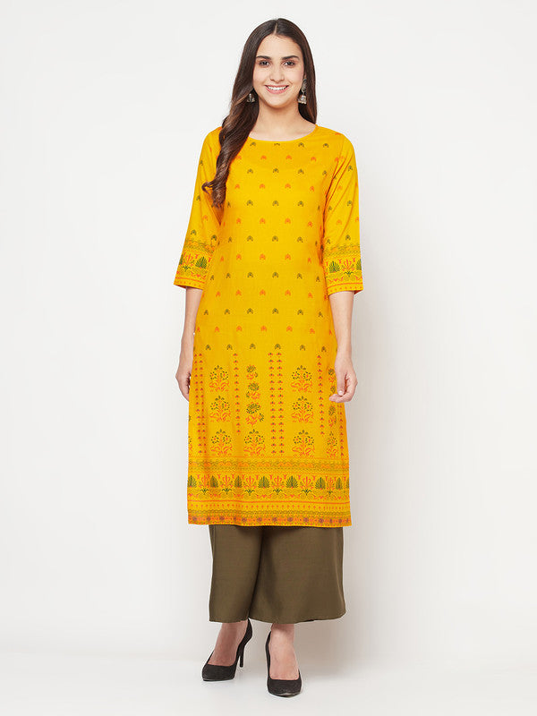 Women's Rayon Screen print straight kurta,Musta
