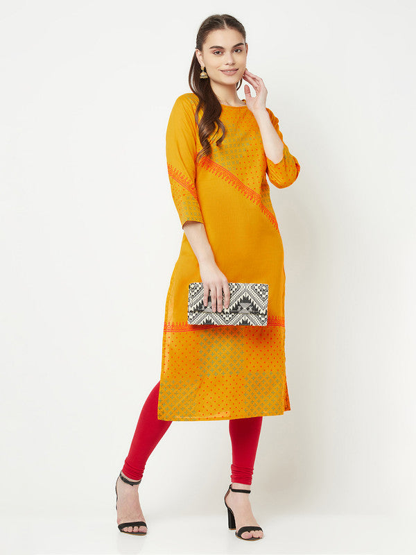 Women's Cotton Block print straight kurta,Musta