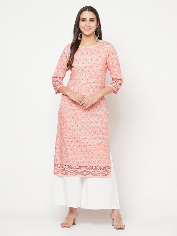 Women's Rayon Digital Screen print straight kurta,Pea
