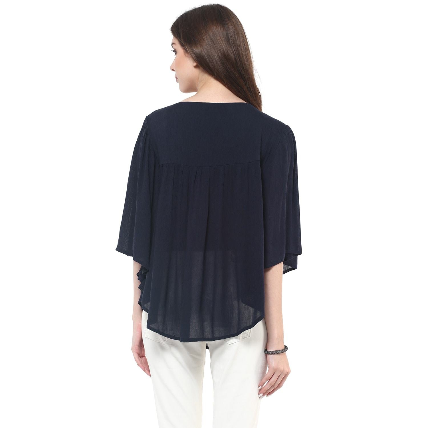 Women's Navy Flare Solid Top - Pannkh