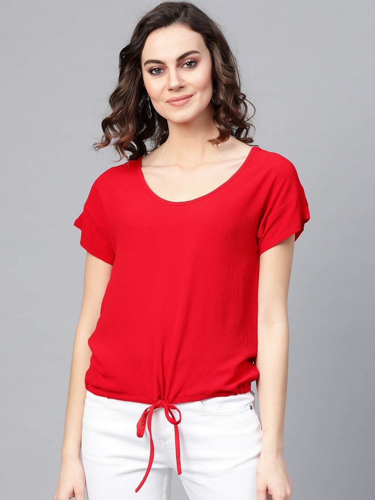 Women's Red Bubble Loose Fit Tunnel Top - Pannkh