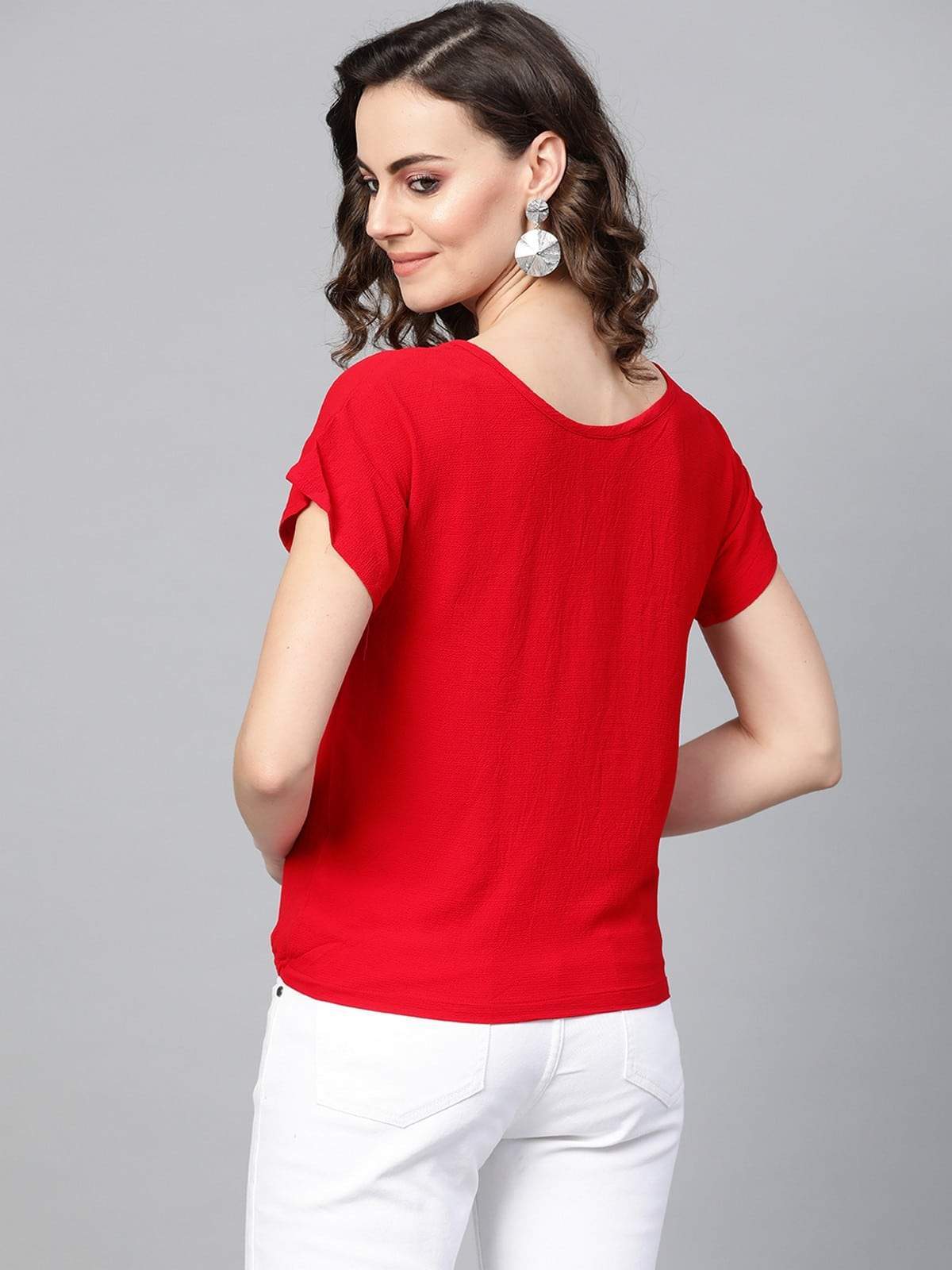 Women's Red Bubble Loose Fit Tunnel Top - Pannkh