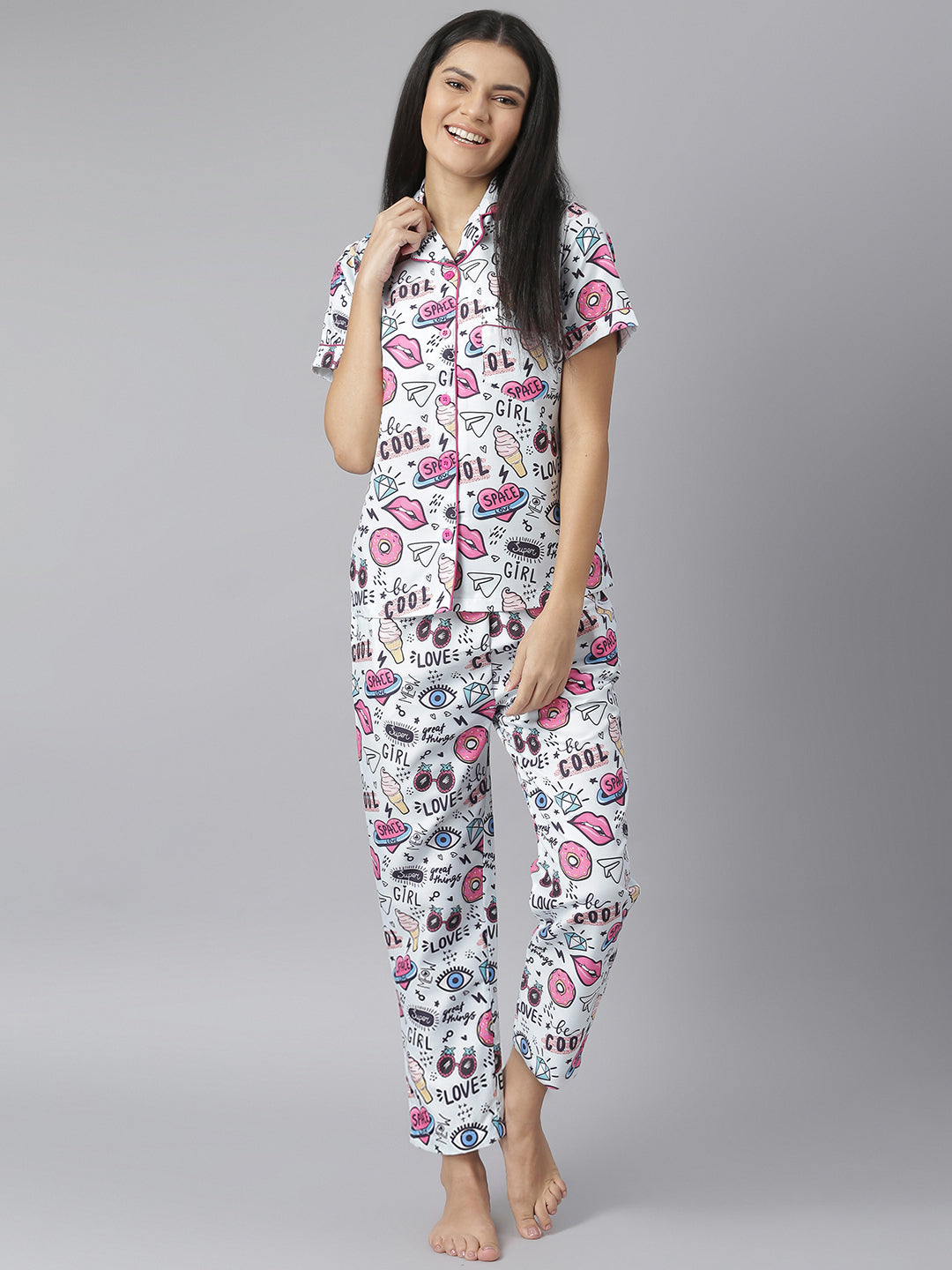 Women's Popcorn Digital Print Night Suit Set - Stylestone