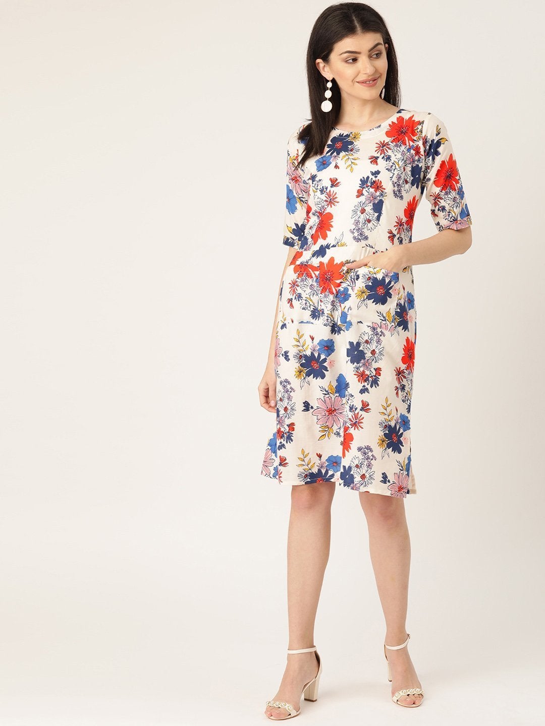 Women's Floral Printed Dress With Pockets - InWeave