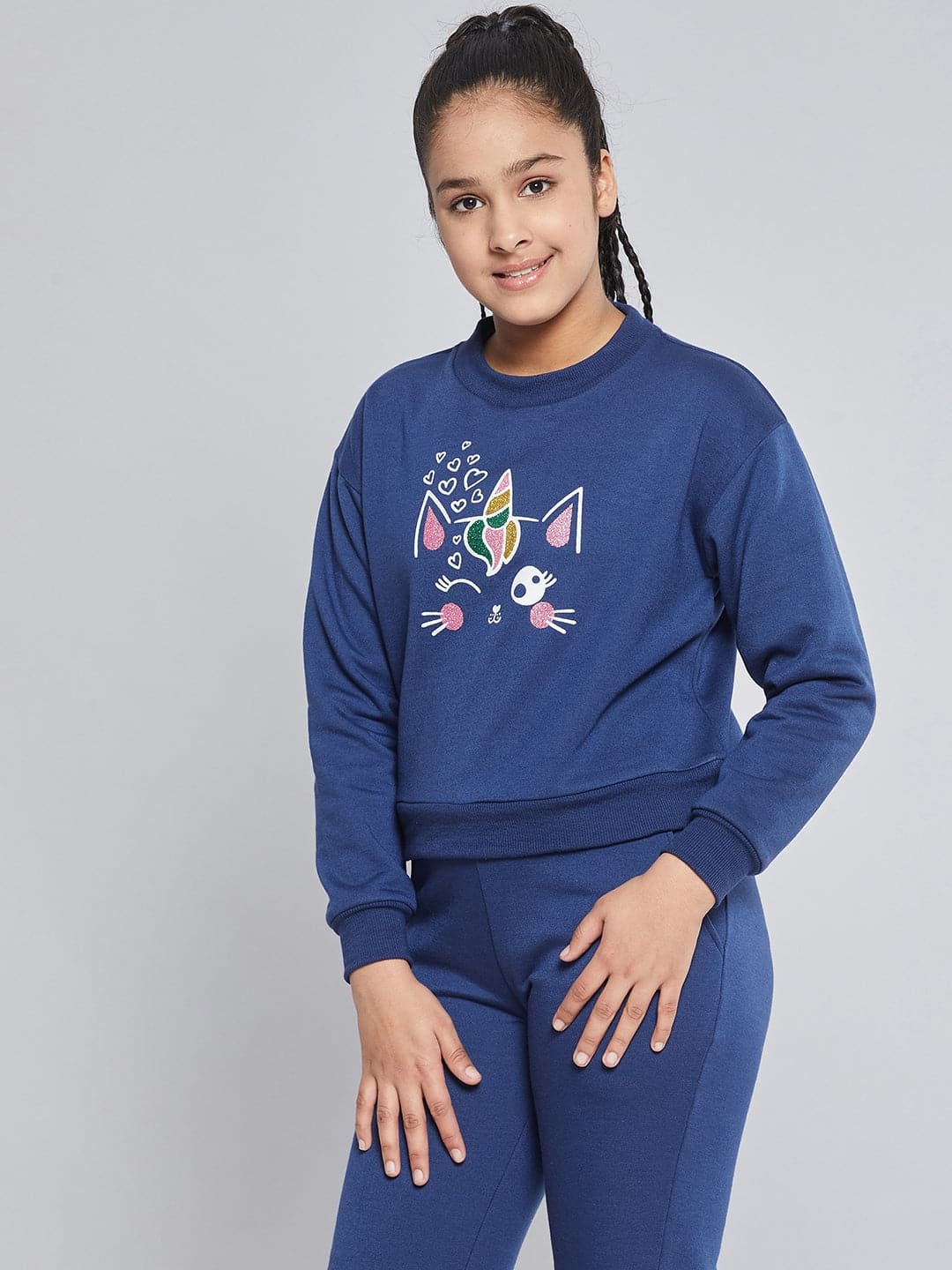 Girls Blue Fleece Glitter Print Sweatshirt - Lyush Kids