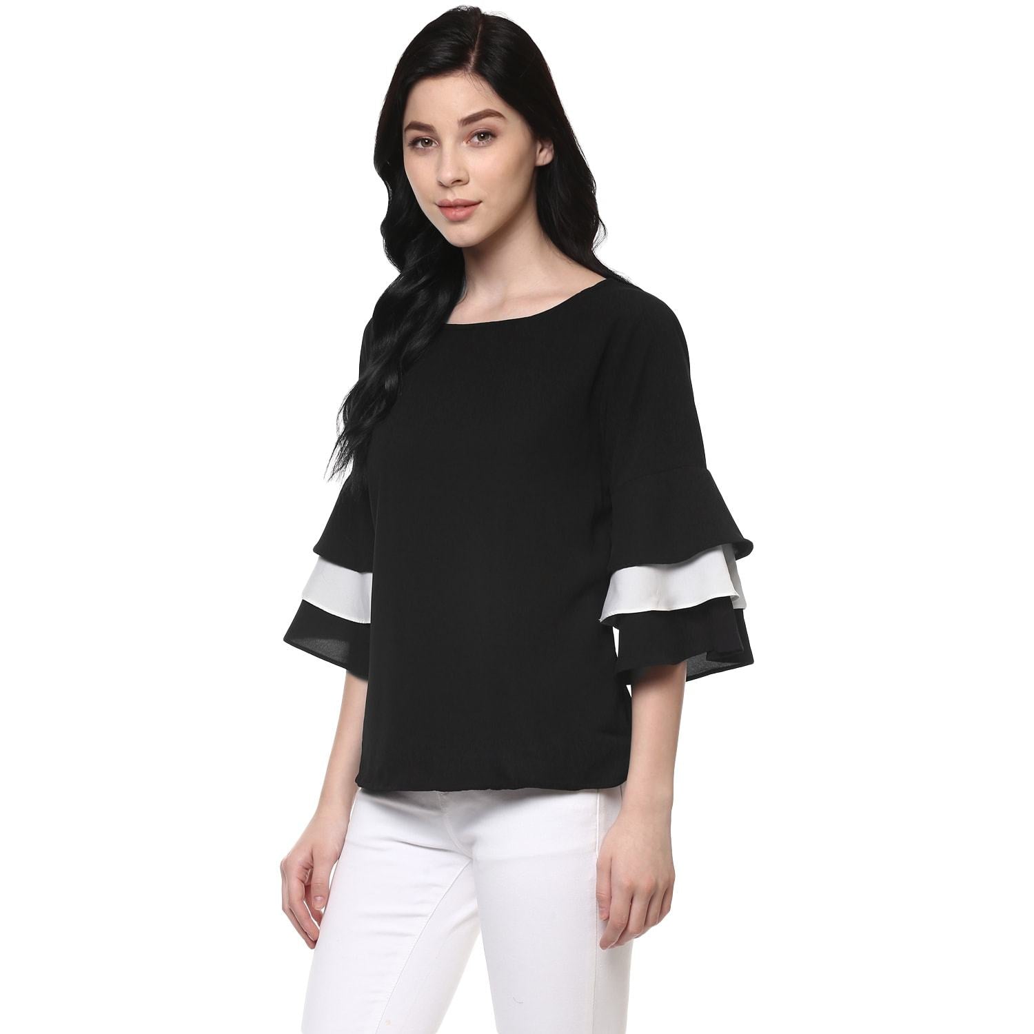 Women's Solid Monocromatic Flare Sleeve Top - Pannkh