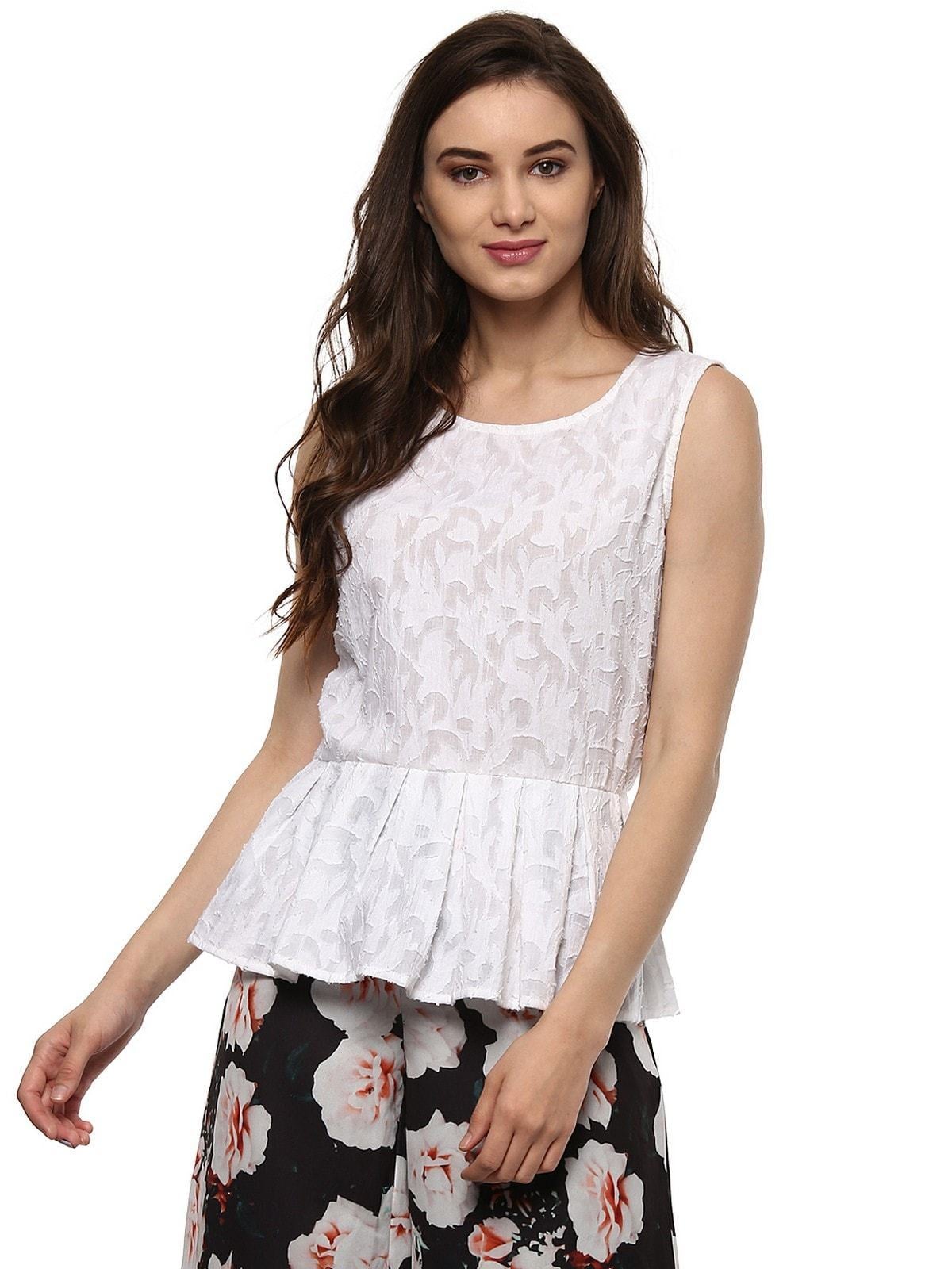 Women's Self Embroidered Sleeveless Top - Pannkh