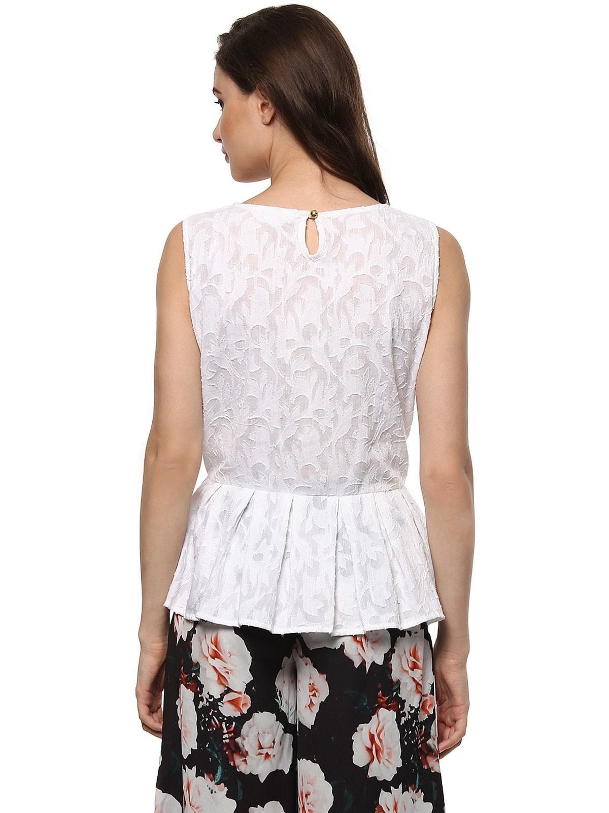 Women's Self Embroidered Sleeveless Top - Pannkh